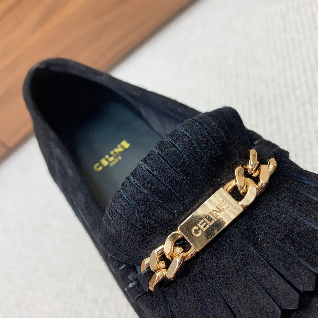 Tailored selection SUEDE Compact BLACK LUCO LOAFER FRINGES WITH IN Celine
