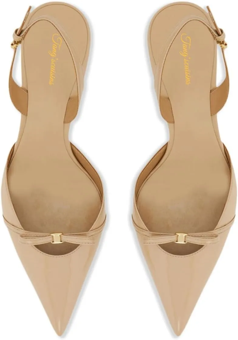 Tang'scuisins Women Closed Pointed Toe Adjusatable Strap Buckle Sandals Slingback Bowknot Mid Cone Heels Fashion Club Party Wedding Shoes Size 4-16 US