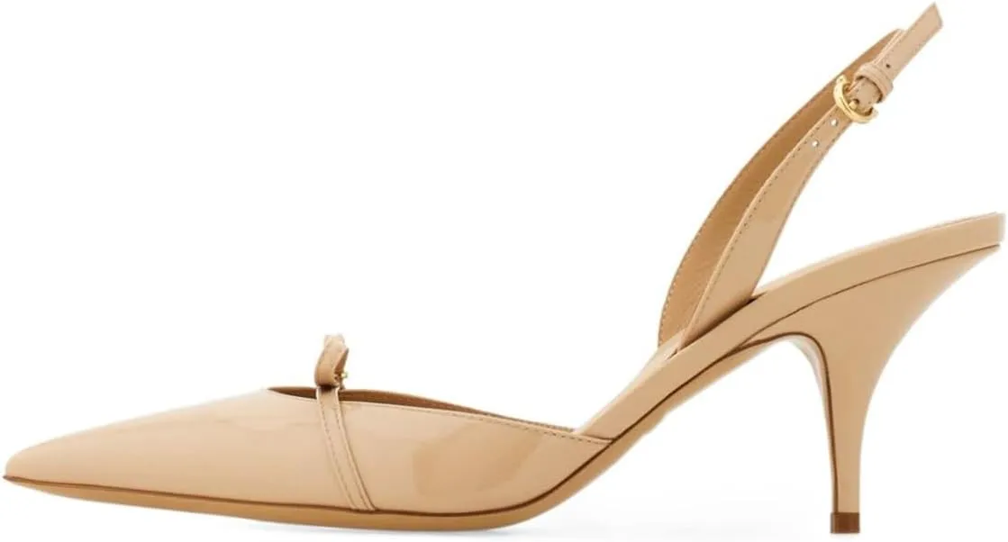 Tang'scuisins Women Closed Pointed Toe Adjusatable Strap Buckle Sandals Slingback Bowknot Mid Cone Heels Fashion Club Party Wedding Shoes Size 4-16 US