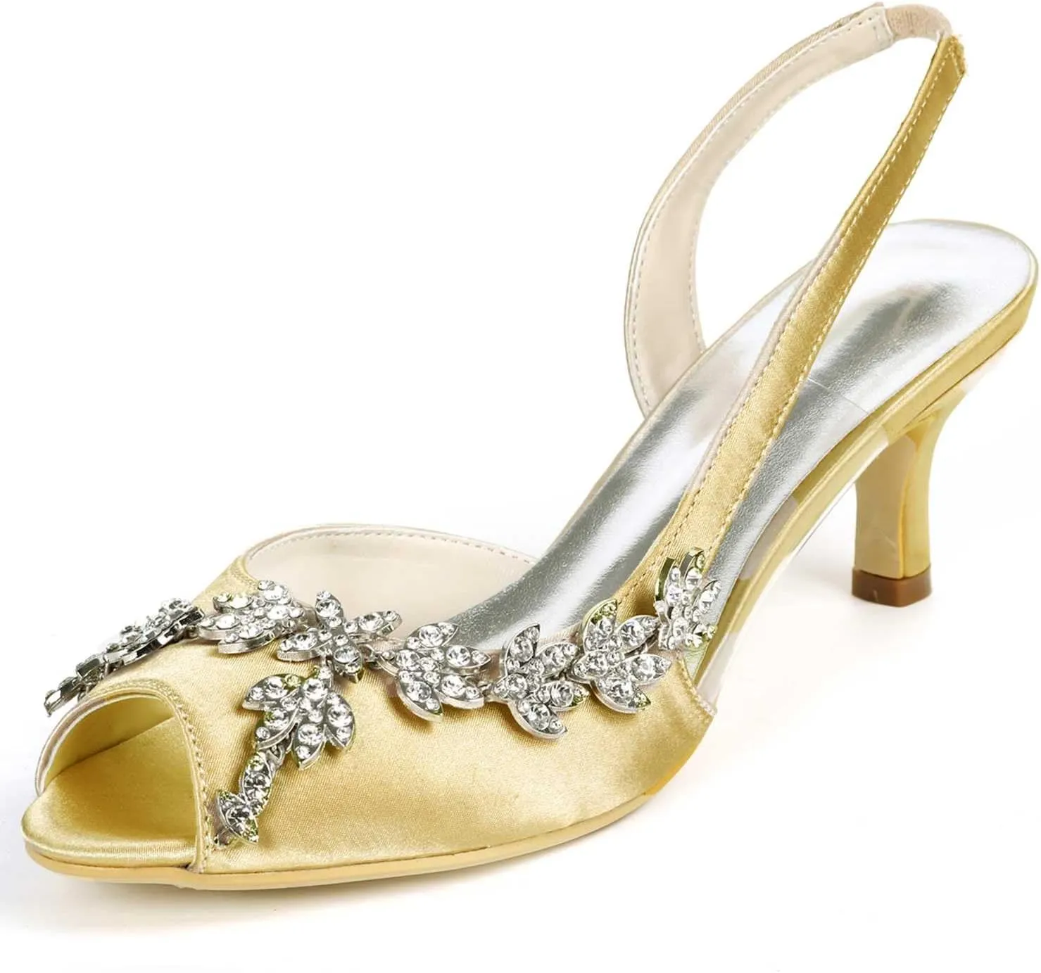 TarfiC Wedding Heels Peep Toe Wedding Shoes for Bride High Heels Slip On Rhinestones Bridal Shoes Satin Evening Party Prom Dress Shoes Pumps