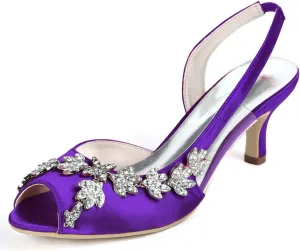 TarfiC Wedding Heels Peep Toe Wedding Shoes for Bride High Heels Slip On Rhinestones Bridal Shoes Satin Evening Party Prom Dress Shoes Pumps
