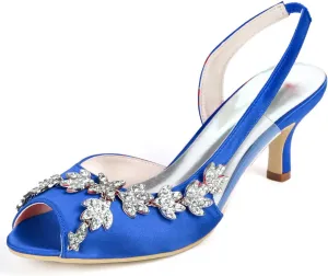 TarfiC Wedding Heels Peep Toe Wedding Shoes for Bride High Heels Slip On Rhinestones Bridal Shoes Satin Evening Party Prom Dress Shoes Pumps