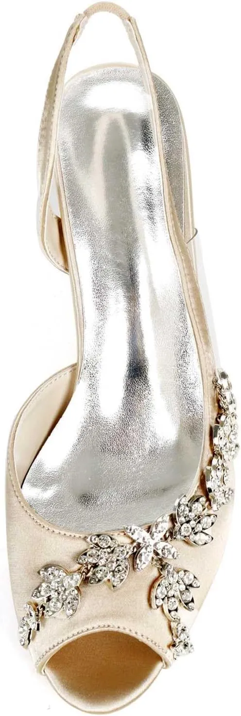 TarfiC Wedding Heels Peep Toe Wedding Shoes for Bride High Heels Slip On Rhinestones Bridal Shoes Satin Evening Party Prom Dress Shoes Pumps