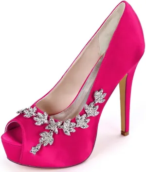 TarfiC Wedding Shoes for Bride High Heel Platform Bridal Shoes Rhinestones Wedding Heels for Women Pumps Satin Evening Party Prom Dress Shoes