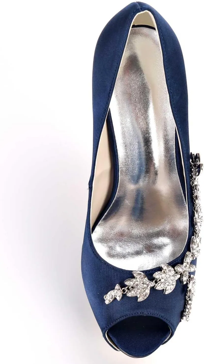 TarfiC Wedding Shoes for Bride High Heel Platform Bridal Shoes Rhinestones Wedding Heels for Women Pumps Satin Evening Party Prom Dress Shoes
