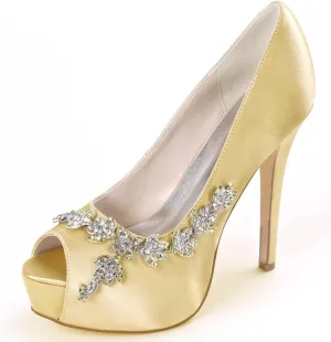 TarfiC Wedding Shoes for Bride High Heel Platform Bridal Shoes Rhinestones Wedding Heels for Women Pumps Satin Evening Party Prom Dress Shoes