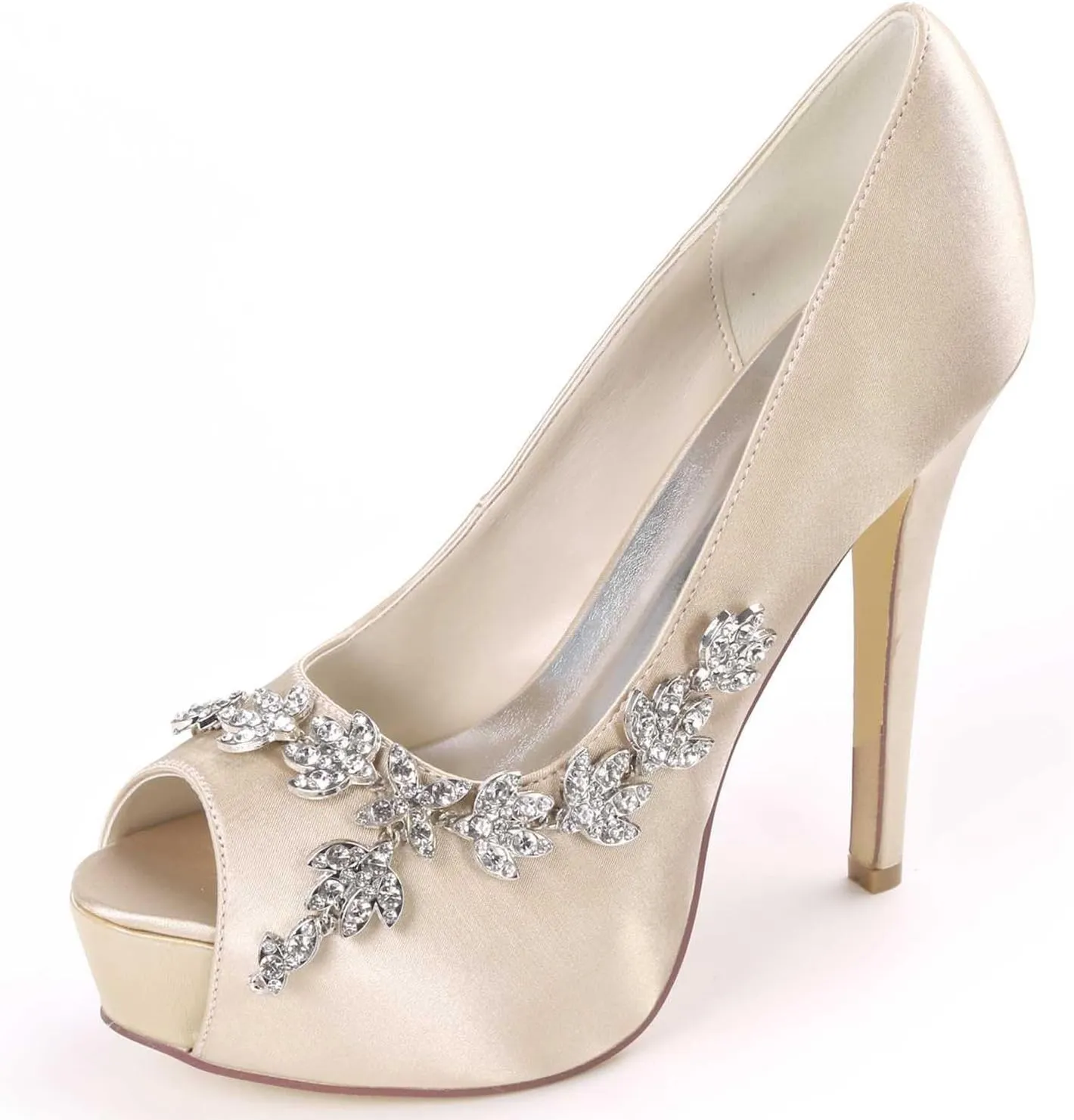 TarfiC Wedding Shoes for Bride High Heel Platform Bridal Shoes Rhinestones Wedding Heels for Women Pumps Satin Evening Party Prom Dress Shoes