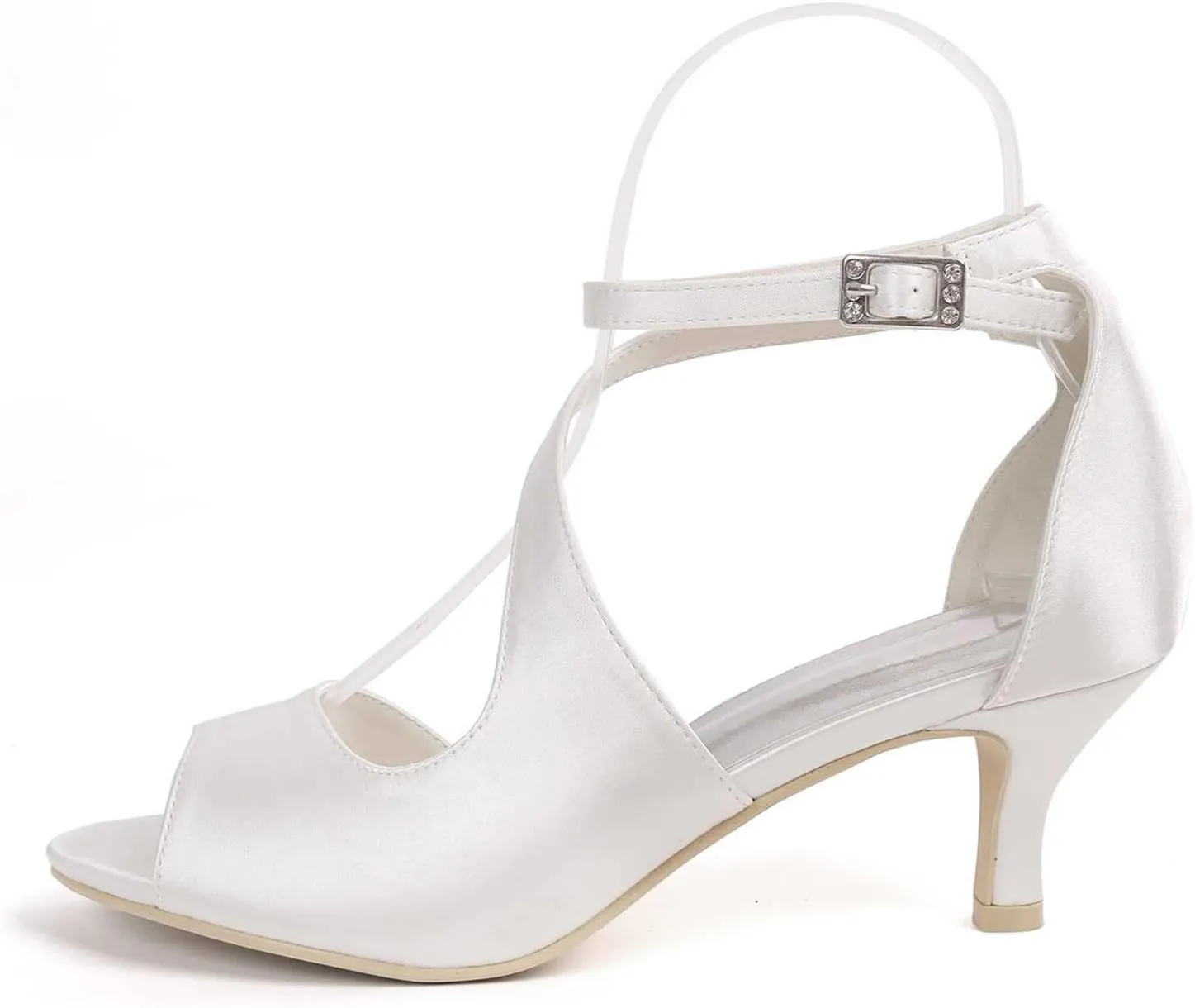 TarfiC Women Comfort Low Heel Sandals Buckle Stiletto Heels Open Toe Ankle Strap Satin Bridal Wedding Shoes