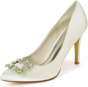 TarfiC Women's Stiletto High Heel Sandals Closed-Toe Slip on Satin Dress Shoes for Women Bride Ladies in Wedding Bridal Party Homecoming
