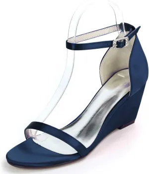 TarfiC Women's Wedge Ankle Strap High Heel Buckle Satin Open Toe Stiletto Wedding Pumps Shoes
