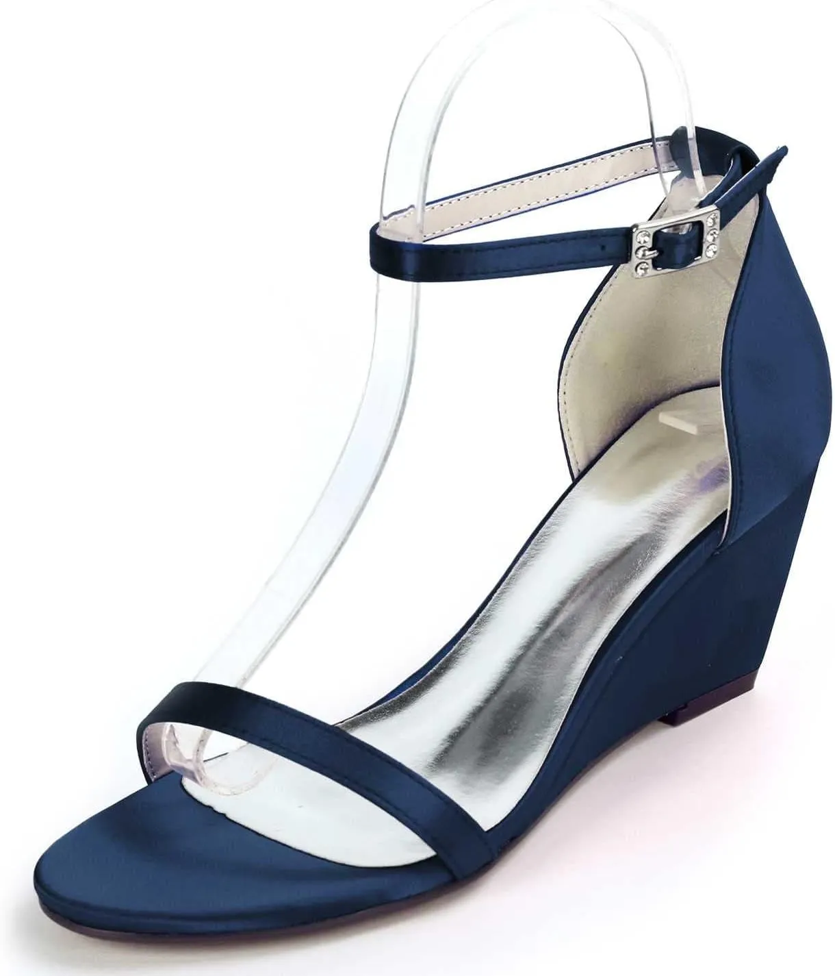 TarfiC Women's Wedge Ankle Strap High Heel Buckle Satin Open Toe Stiletto Wedding Pumps Shoes