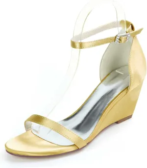 TarfiC Women's Wedge Ankle Strap High Heel Buckle Satin Open Toe Stiletto Wedding Pumps Shoes