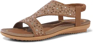 TEMOFON Flat Sandals for Women Dressy: Summer Open Toe Elastic Ankle Strap Sandals Woman - Comfortable Walking Wide Non Slip Flats