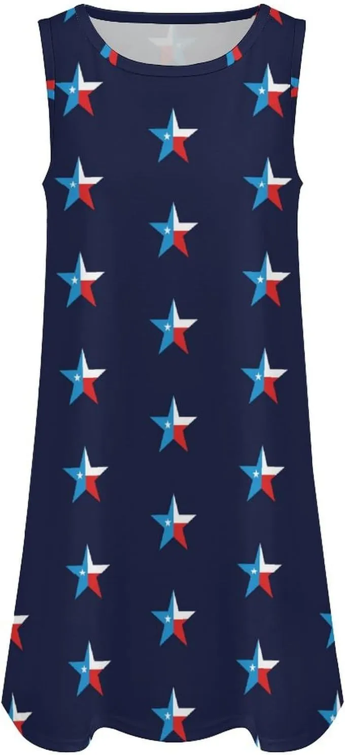 Texas Flag of Patriotic Stars Women's Summer Dress Sleeveless Casual Loose Beach Vacation Tank Sundress