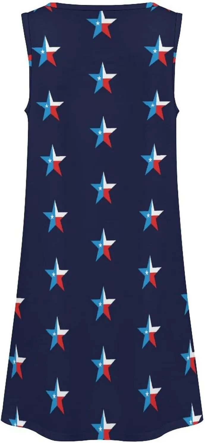 Texas Flag of Patriotic Stars Women's Summer Dress Sleeveless Casual Loose Beach Vacation Tank Sundress