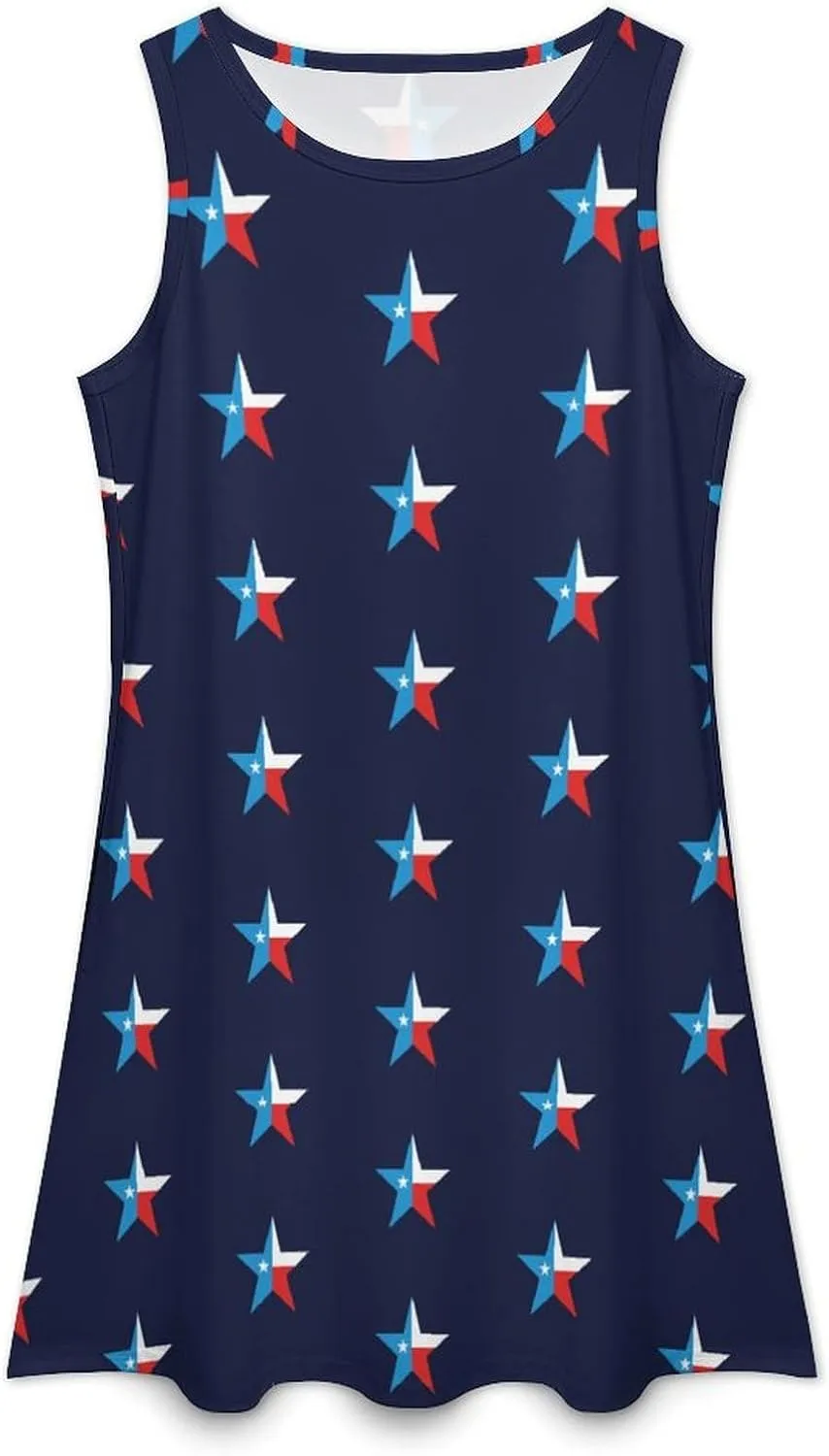 Texas Flag of Patriotic Stars Women's Summer Dress Sleeveless Casual Loose Beach Vacation Tank Sundress