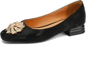 TinaCus Soft Silky Leather Women's Round Toe Handmade Metal Flower Comfort Flat Loafers Shoes