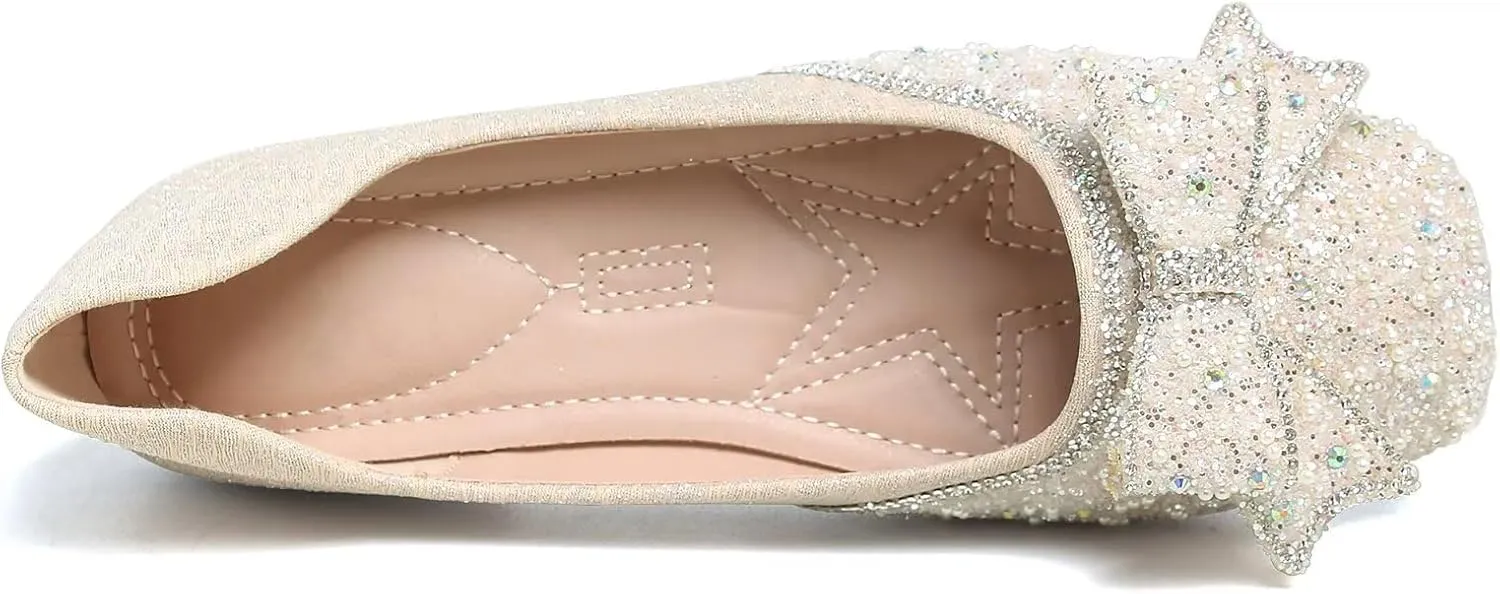 TN TANGNEST Ballet Flats for Women Brief Style Square Toe Pearl Bowtie Flat Shoes Casual Rhinestone Dress Flat Loafers