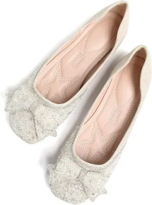 TN TANGNEST Ballet Flats for Women Brief Style Square Toe Pearl Bowtie Flat Shoes Casual Rhinestone Dress Flat Loafers