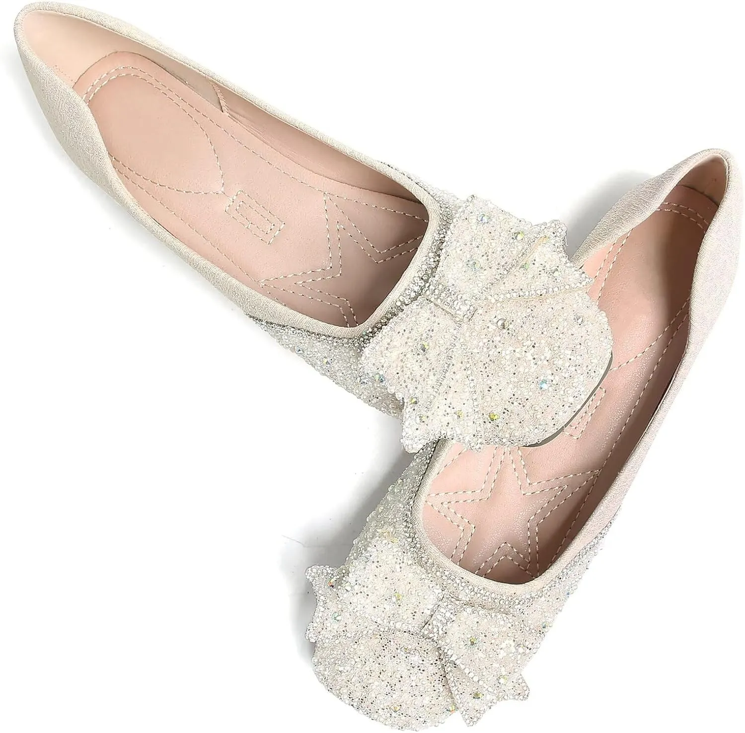 TN TANGNEST Ballet Flats for Women Brief Style Square Toe Pearl Bowtie Flat Shoes Casual Rhinestone Dress Flat Loafers