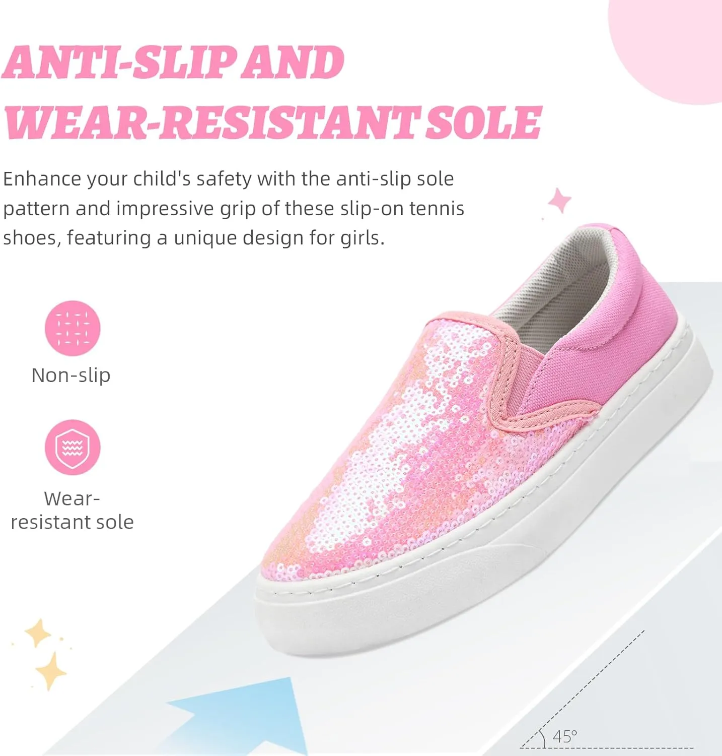 Toddler Girls and Boys Sneakers Canvas Low Top Slip On Casual Sparkle Sequins Walking/Running Shoes