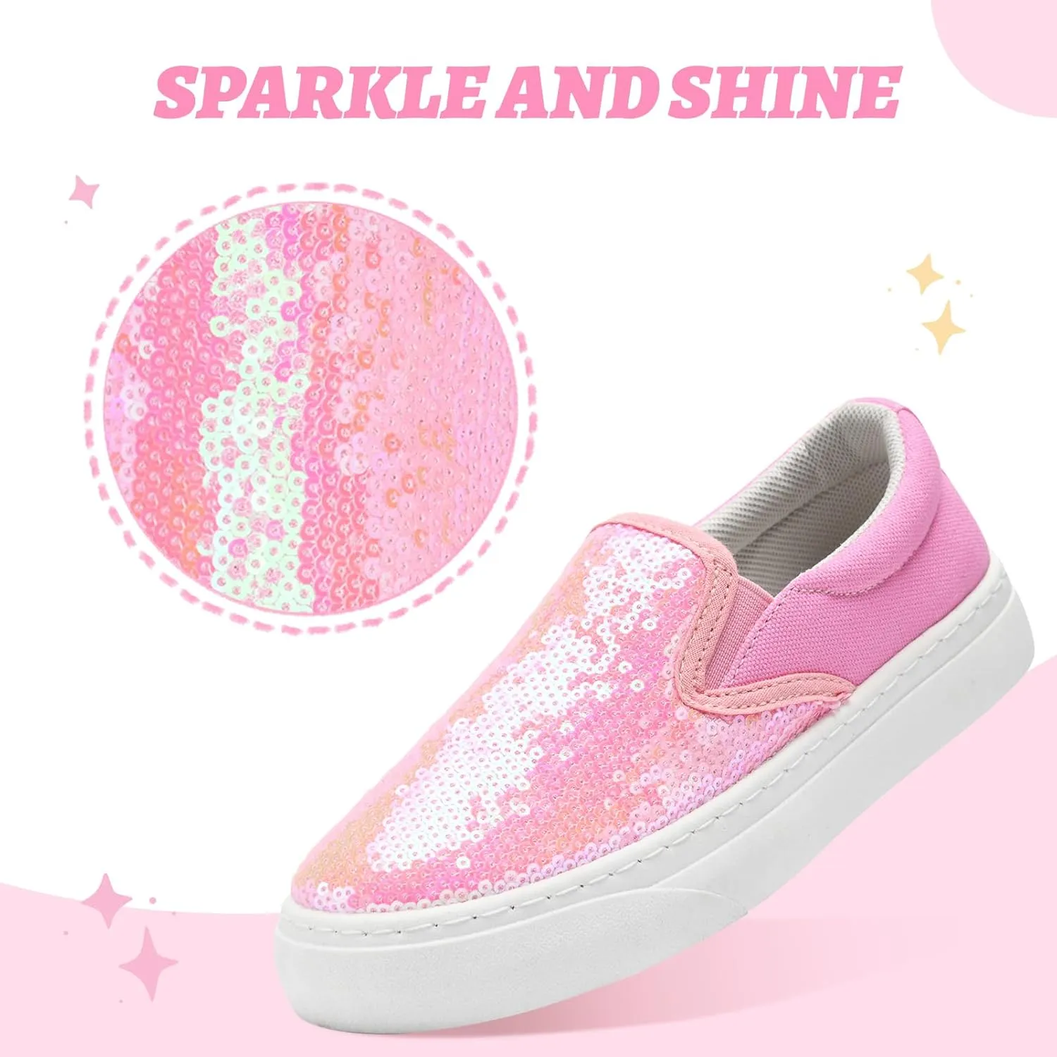 Toddler Girls and Boys Sneakers Canvas Low Top Slip On Casual Sparkle Sequins Walking/Running Shoes
