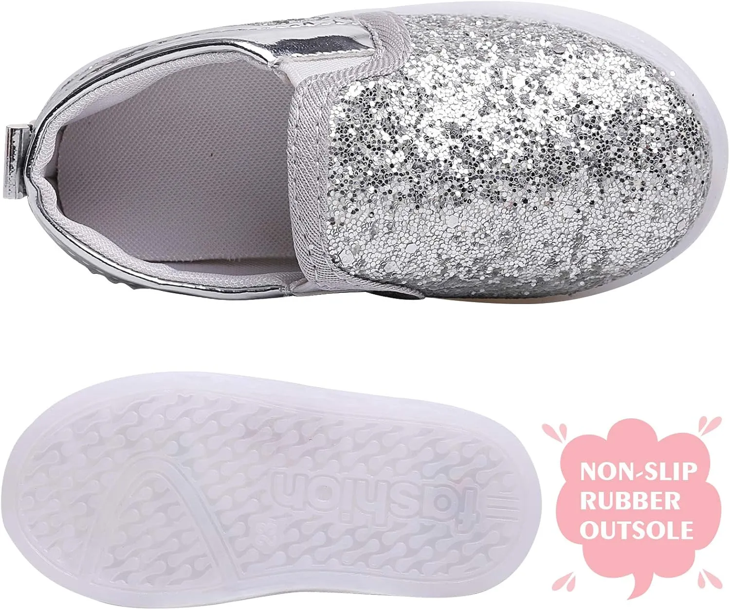 Toddler Girl's Light Up Sequins Slip On Loafers Baby Glitter Shoes Flashing LED Casual Princess Party Shoes Flat Sneakers (Toddler/Little Kid)
