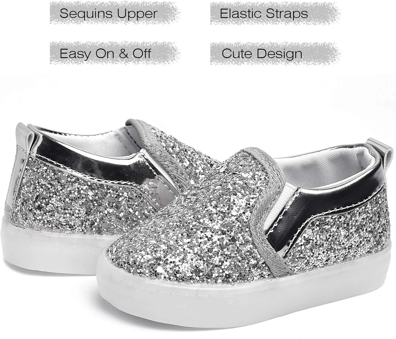 Toddler Girl's Light Up Sequins Slip On Loafers Baby Glitter Shoes Flashing LED Casual Princess Party Shoes Flat Sneakers (Toddler/Little Kid)