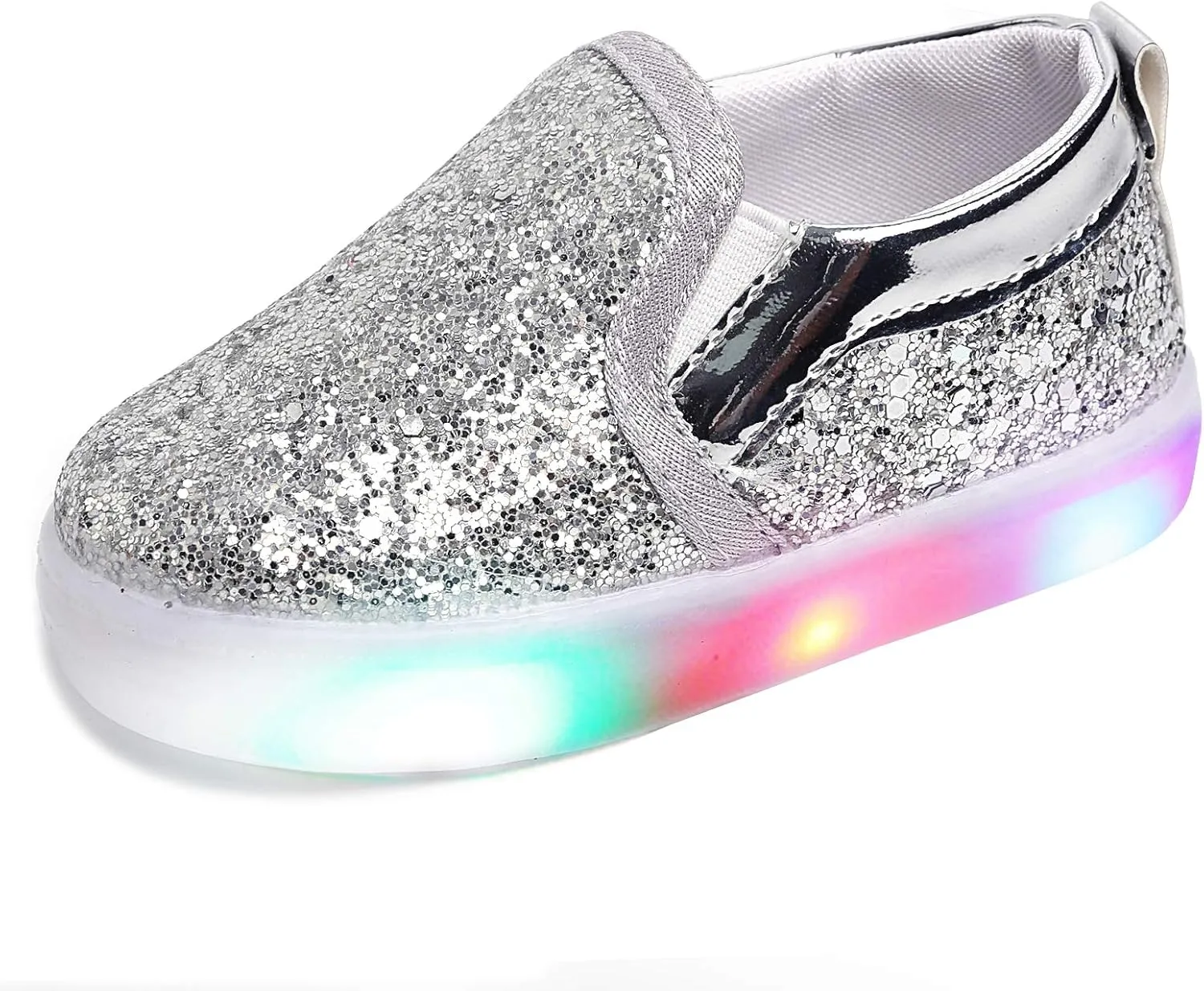Toddler Girl's Light Up Sequins Slip On Loafers Baby Glitter Shoes Flashing LED Casual Princess Party Shoes Flat Sneakers (Toddler/Little Kid)