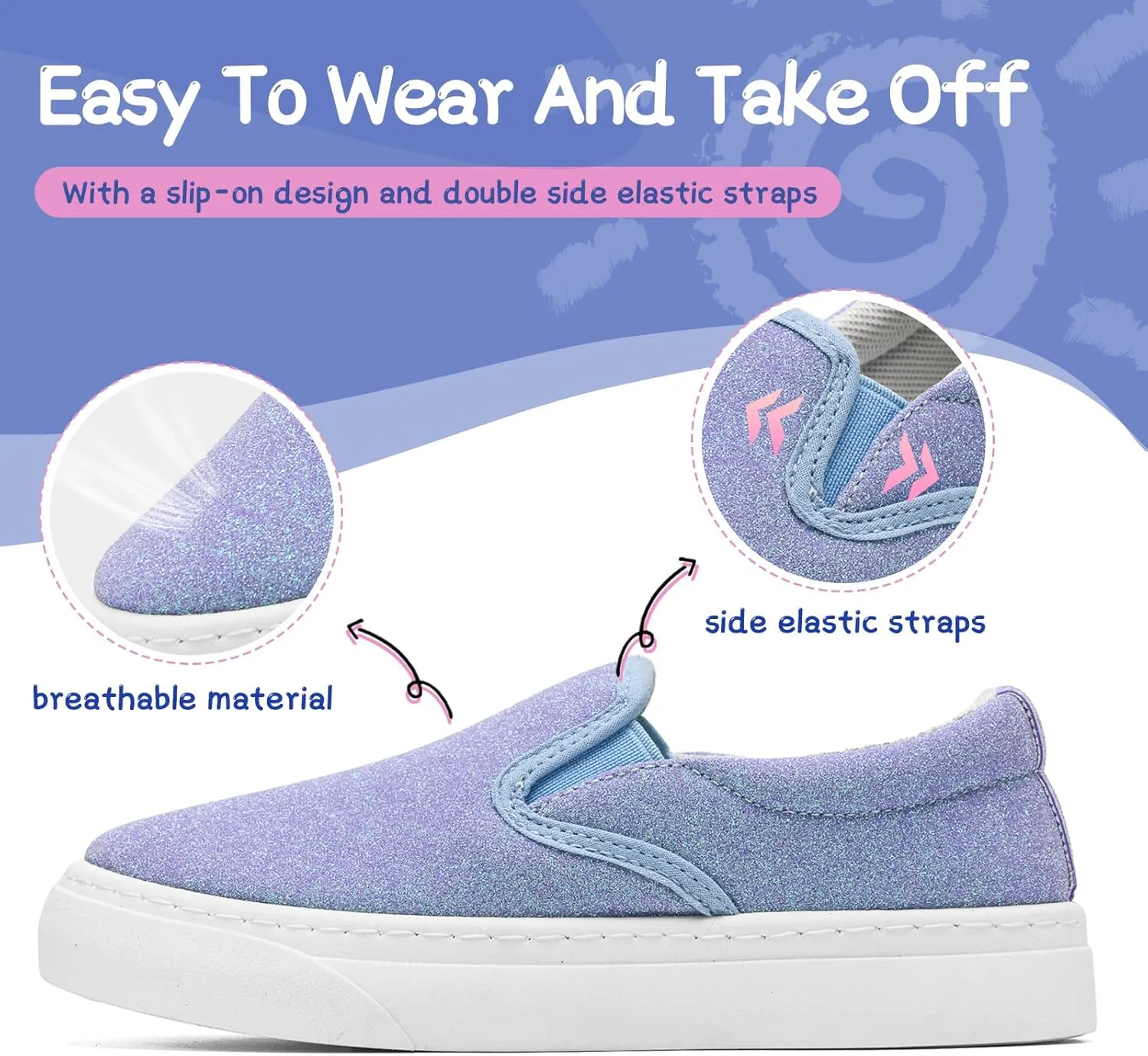 Toddler Sneakers for Girls Boys Low Top Slip On Kids Canvas Casual Shoes Comfortable Walking Sequins Glitter Shoes