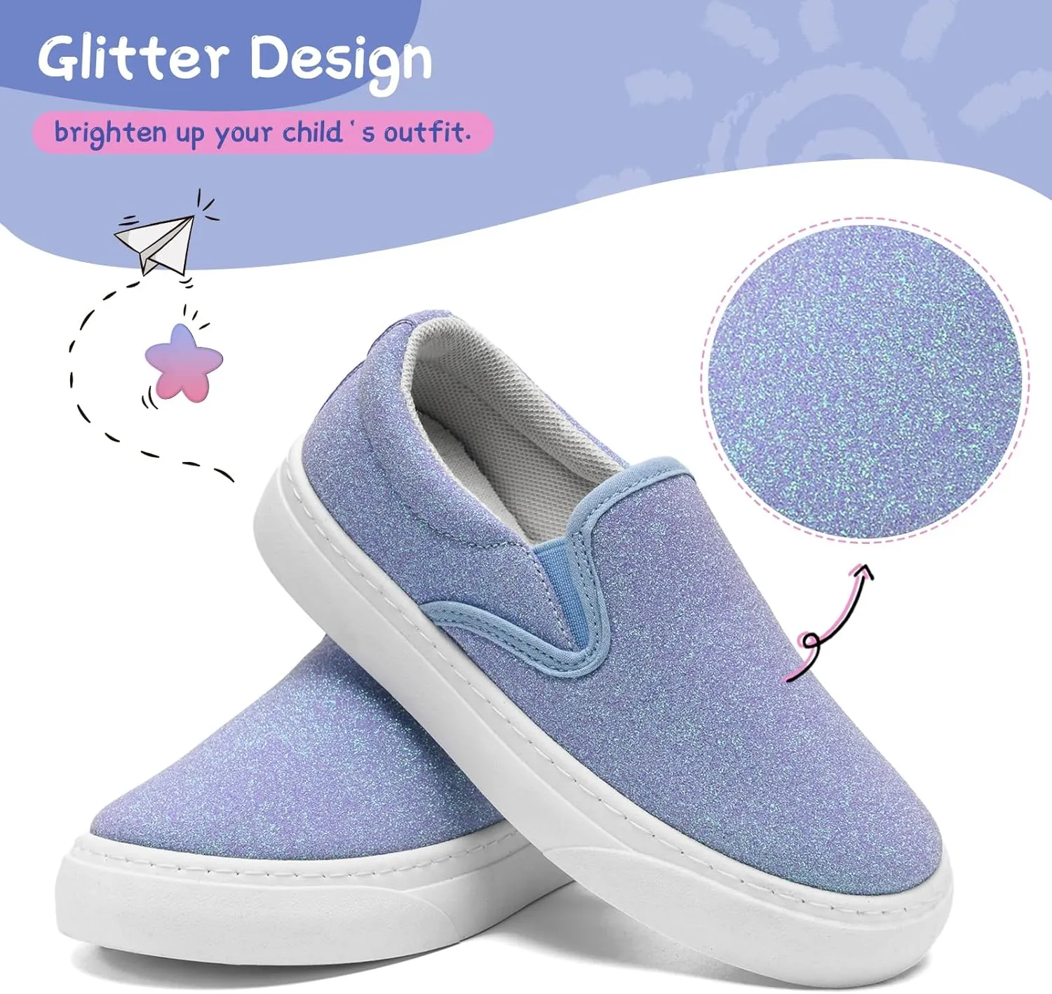 Toddler Sneakers for Girls Boys Low Top Slip On Kids Canvas Casual Shoes Comfortable Walking Sequins Glitter Shoes