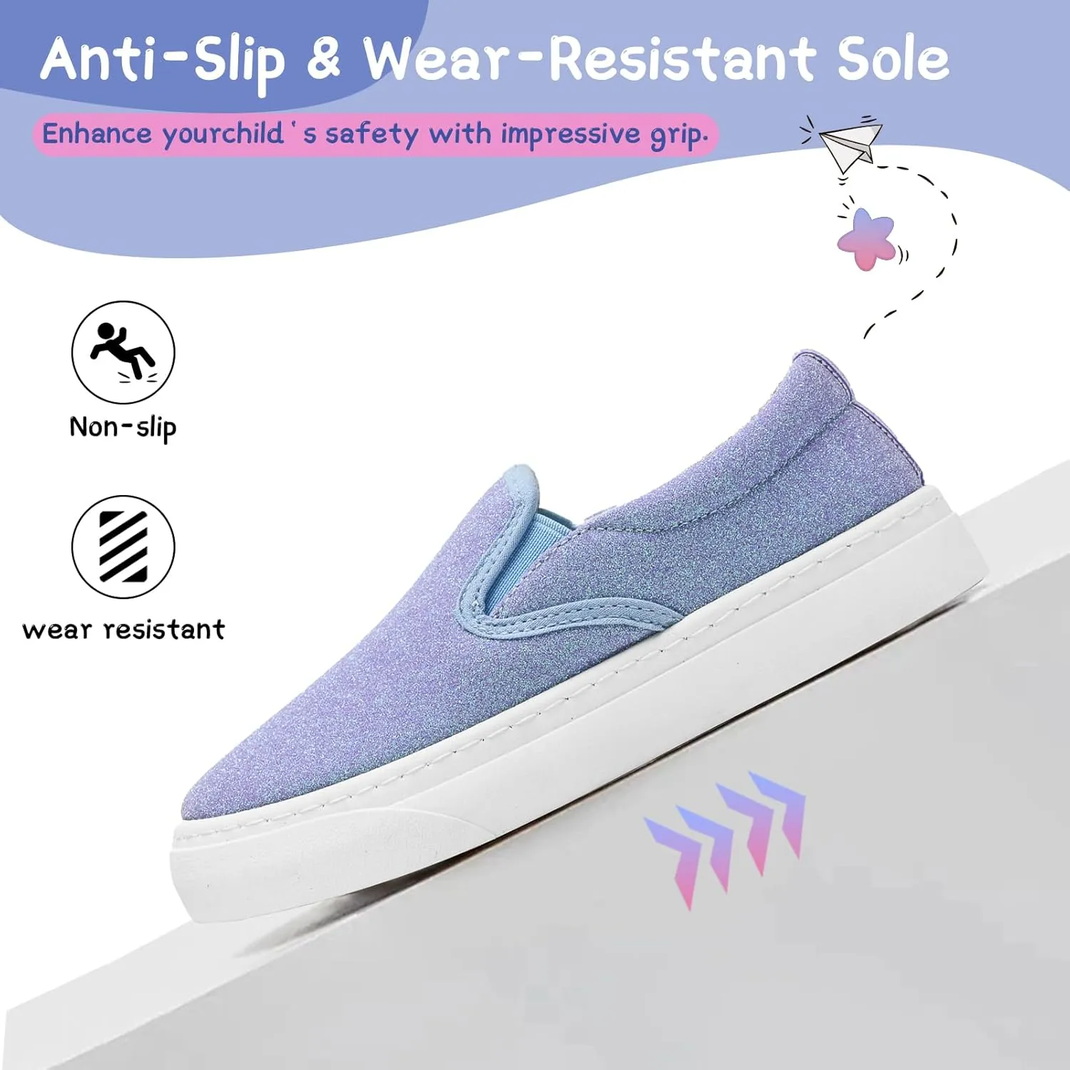 Toddler Sneakers for Girls Boys Low Top Slip On Kids Canvas Casual Shoes Comfortable Walking Sequins Glitter Shoes