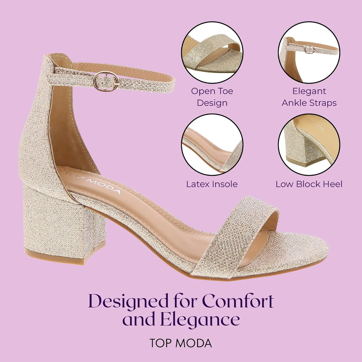 TOP Moda Darcie-1 Ankle Strap Dressy High Heel Sandal, Non-slip Sole, For Wedding, Party, Prom, Evening Wear, or Any Occasion, Sleek Style Block Heel Sandals