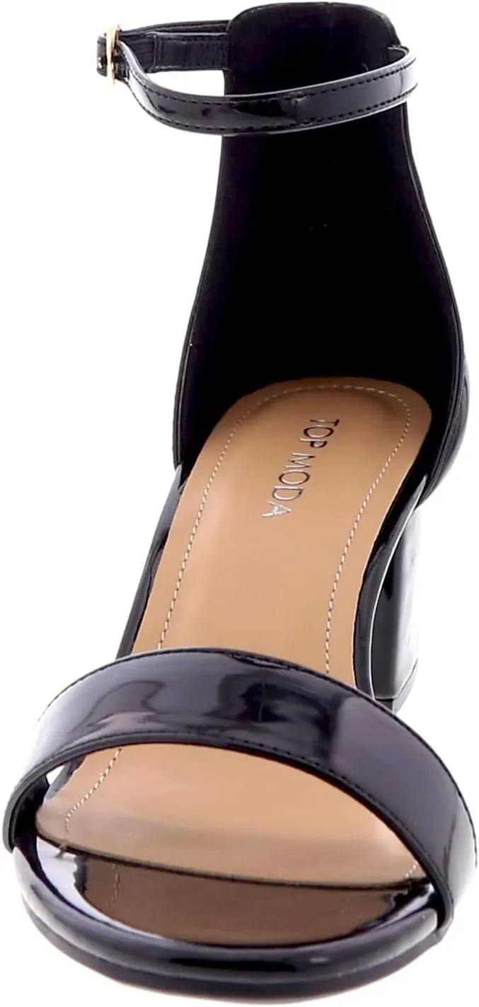 TOP Moda Darcie-1 Ankle Strap Dressy High Heel Sandal, Non-slip Sole, For Wedding, Party, Prom, Evening Wear, or Any Occasion, Sleek Style Block Heel Sandals