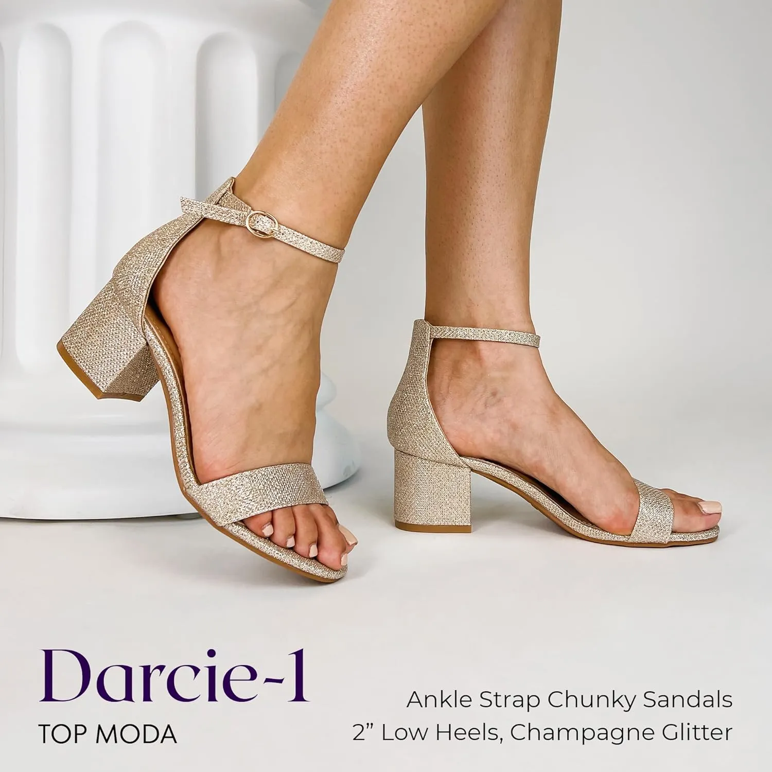 TOP Moda Darcie-1 Ankle Strap Dressy High Heel Sandal, Non-slip Sole, For Wedding, Party, Prom, Evening Wear, or Any Occasion, Sleek Style Block Heel Sandals