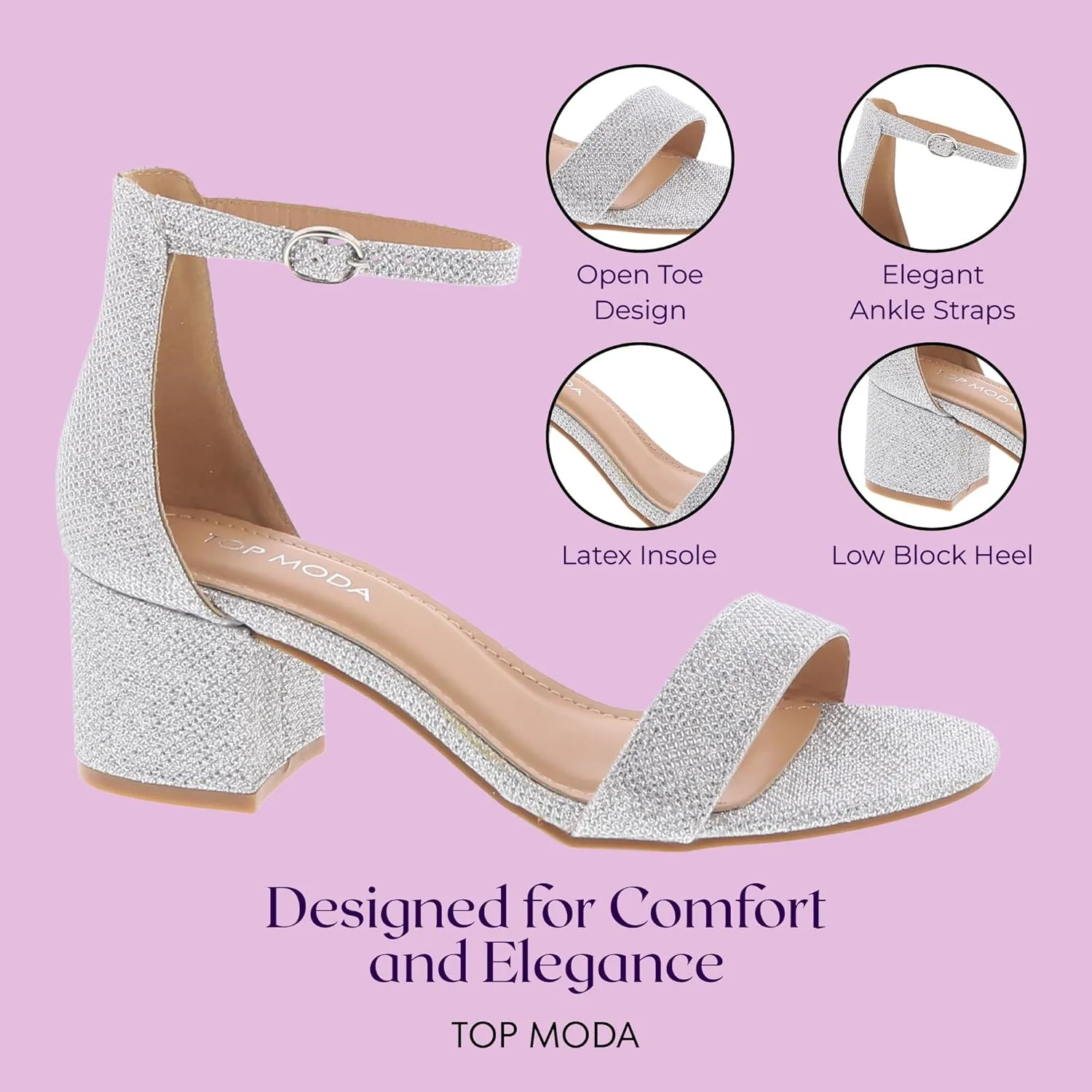 TOP Moda Darcie-1 Ankle Strap Dressy High Heel Sandal, Non-slip Sole, For Wedding, Party, Prom, Evening Wear, or Any Occasion, Sleek Style Block Heel Sandals