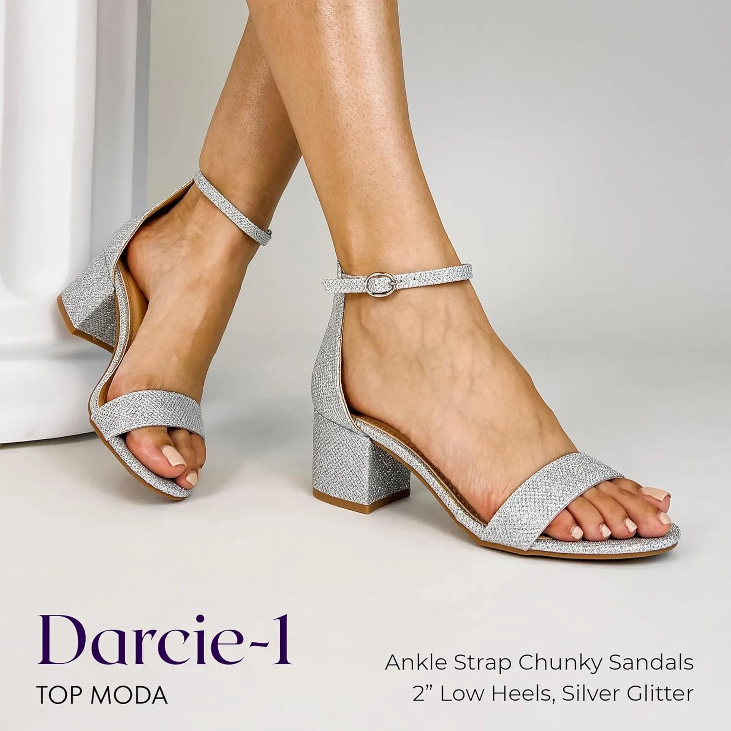 TOP Moda Darcie-1 Ankle Strap Dressy High Heel Sandal, Non-slip Sole, For Wedding, Party, Prom, Evening Wear, or Any Occasion, Sleek Style Block Heel Sandals