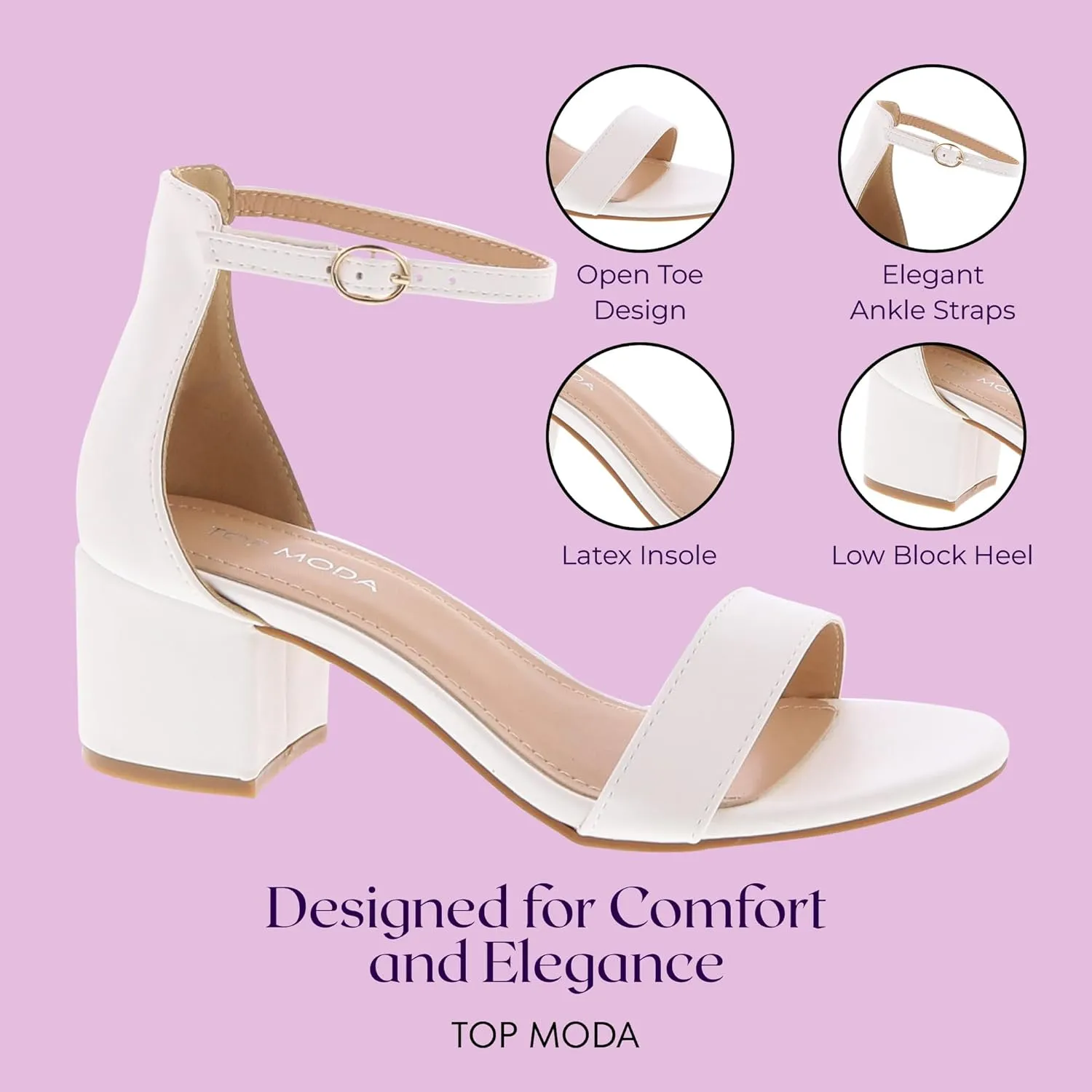 TOP Moda Darcie-1 Ankle Strap Dressy High Heel Sandal, Non-slip Sole, For Wedding, Party, Prom, Evening Wear, or Any Occasion, Sleek Style Block Heel Sandals