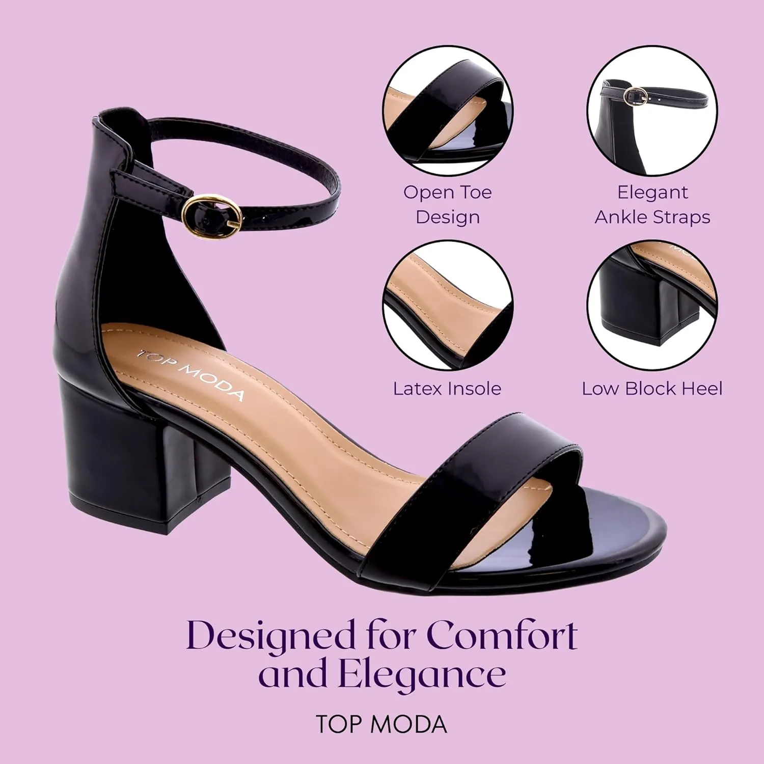 TOP Moda Darcie-1 Ankle Strap Dressy High Heel Sandal, Non-slip Sole, For Wedding, Party, Prom, Evening Wear, or Any Occasion, Sleek Style Block Heel Sandals