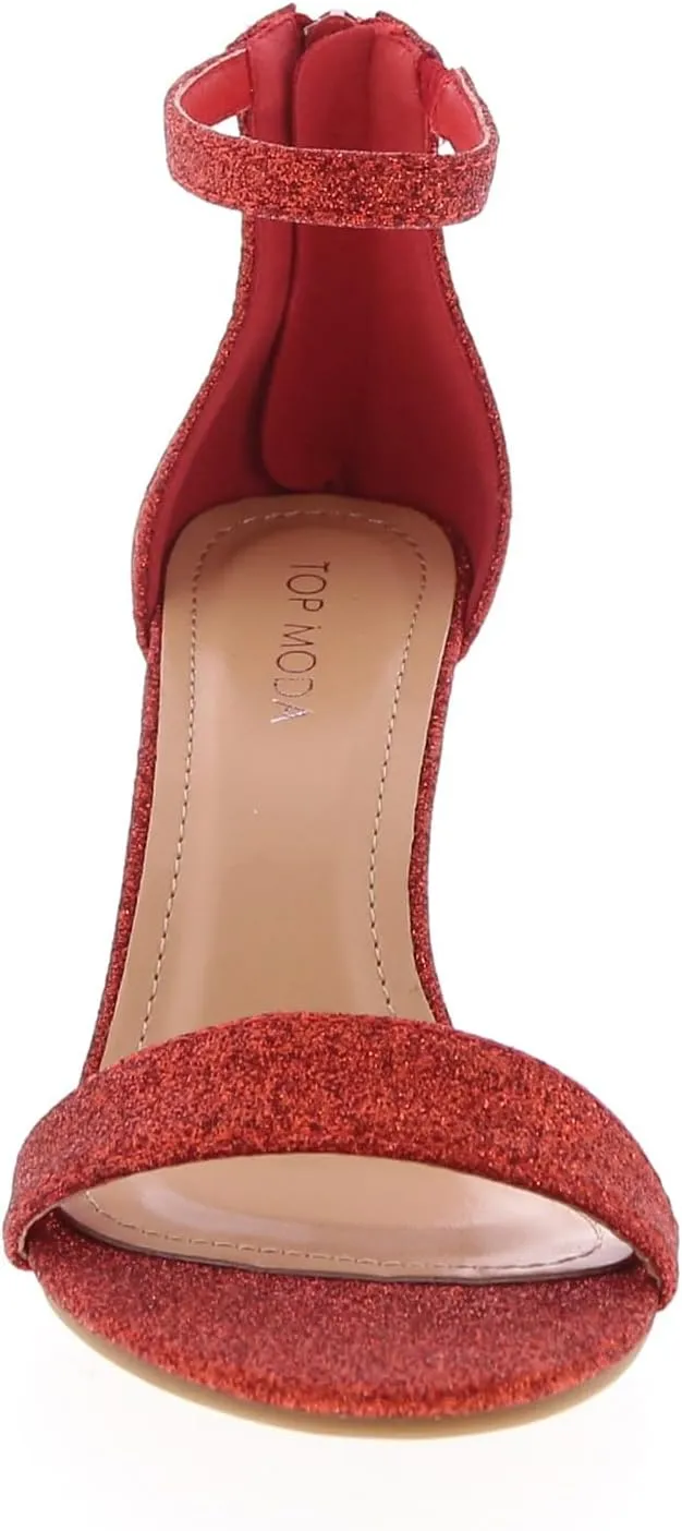 TOP MODA Hannah-1 Ankle Strap Dressy High Heel Sandal, Non-slip Sole, For Wedding, Party, Prom, Evening Wear, or Any Occasion, Sleek Style Block Heel Sandals