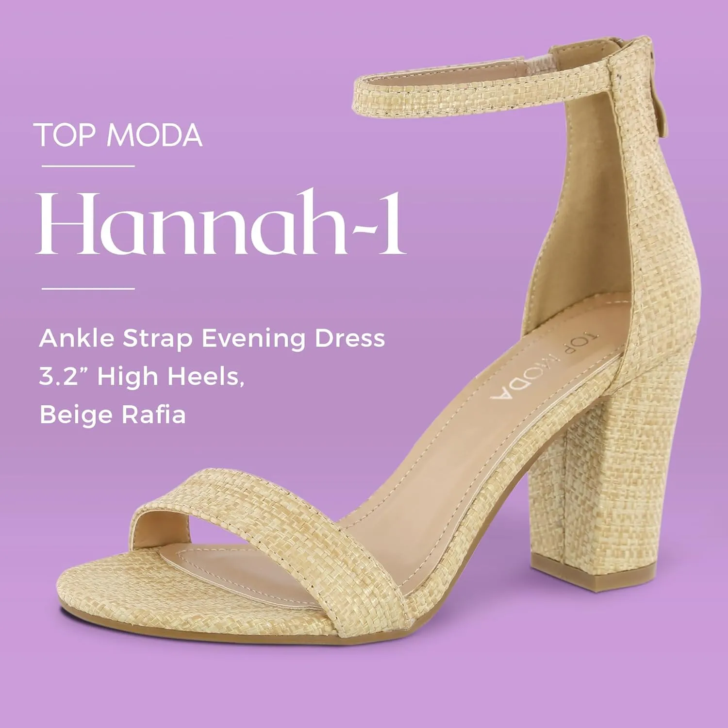 TOP MODA Hannah-1 Ankle Strap Dressy High Heel Sandal, Non-slip Sole, For Wedding, Party, Prom, Evening Wear, or Any Occasion, Sleek Style Block Heel Sandals