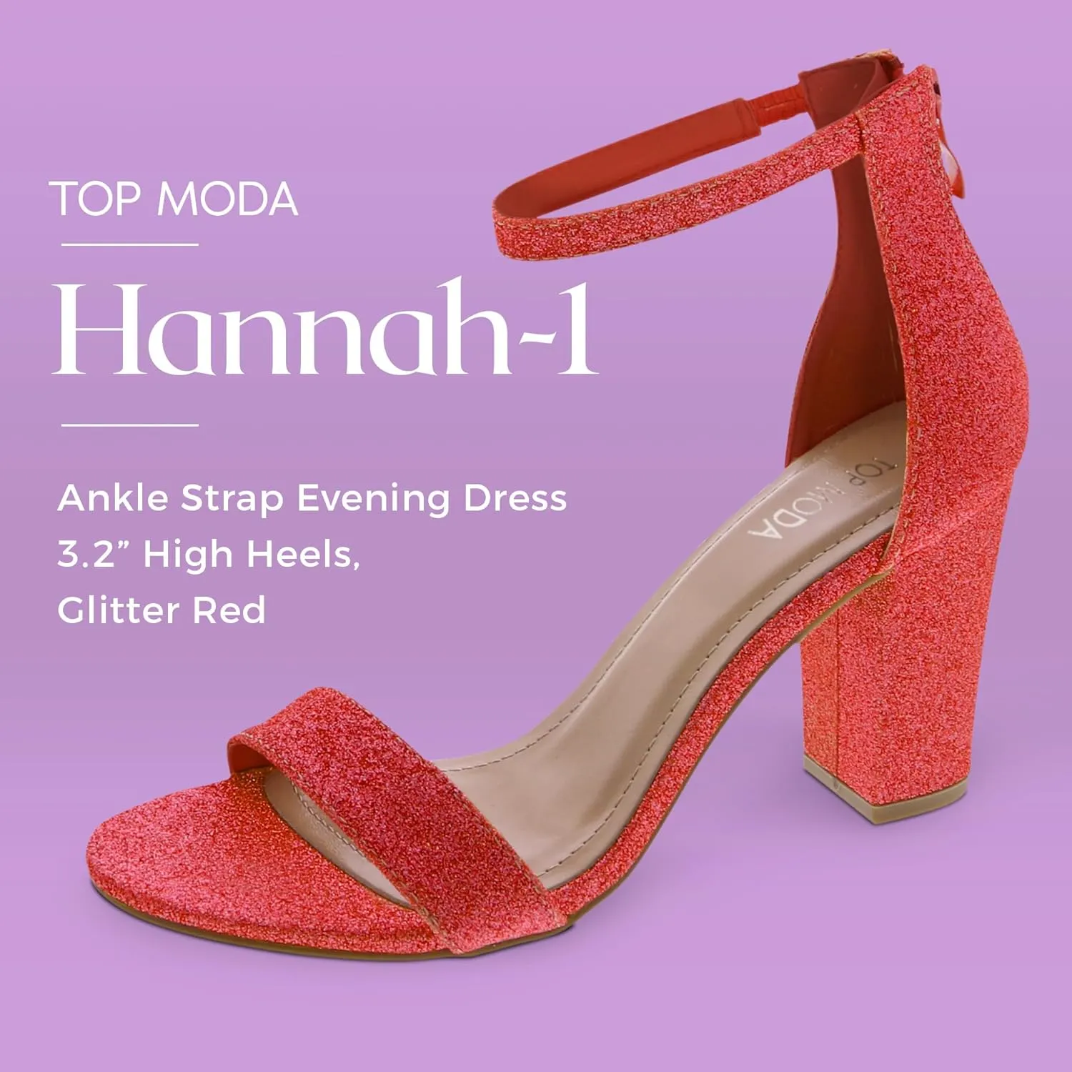 TOP MODA Hannah-1 Ankle Strap Dressy High Heel Sandal, Non-slip Sole, For Wedding, Party, Prom, Evening Wear, or Any Occasion, Sleek Style Block Heel Sandals