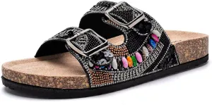 Torotto Womens Slides with Cork Footbed Open Toe Adjustable Webbing Flat Sandals for Walking | Beach | Indoor