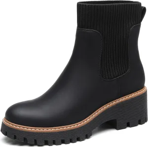 TYNDALL Women's Platform Chelsea Boots Fashion Shoes Meets Comfort Elastic Detail Ankle Heel Lug Sole Chunky Booties