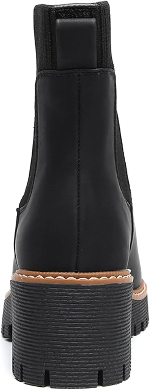 TYNDALL Women's Platform Chelsea Boots Fashion Shoes Meets Comfort Elastic Detail Ankle Heel Lug Sole Chunky Booties