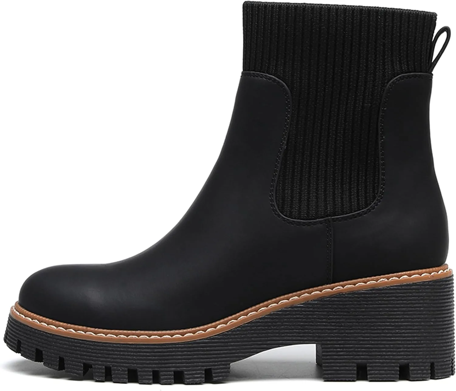 TYNDALL Women's Platform Chelsea Boots Fashion Shoes Meets Comfort Elastic Detail Ankle Heel Lug Sole Chunky Booties