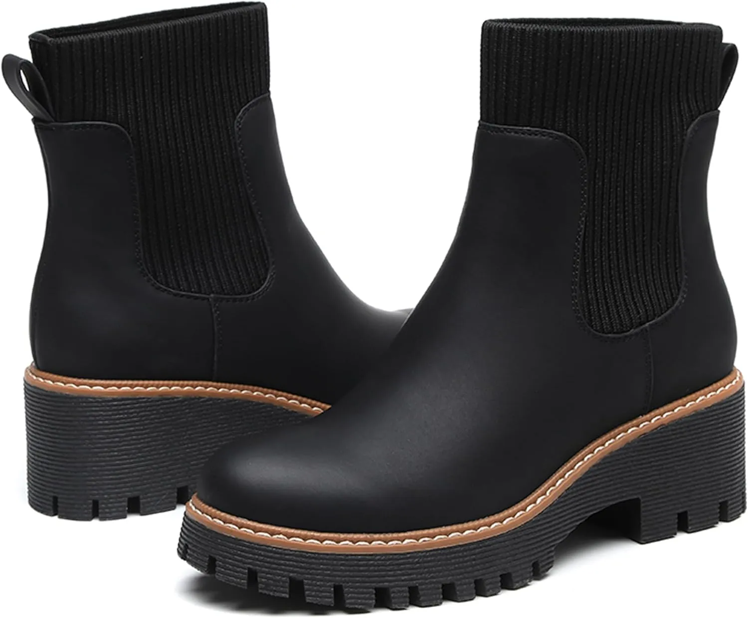 TYNDALL Women's Platform Chelsea Boots Fashion Shoes Meets Comfort Elastic Detail Ankle Heel Lug Sole Chunky Booties