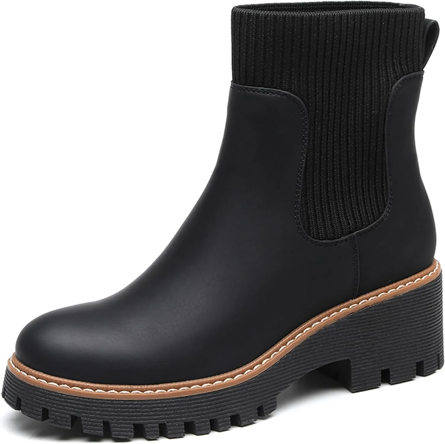 TYNDALL Women's Platform Chelsea Boots Fashion Shoes Meets Comfort Elastic Detail Ankle Heel Lug Sole Chunky Booties