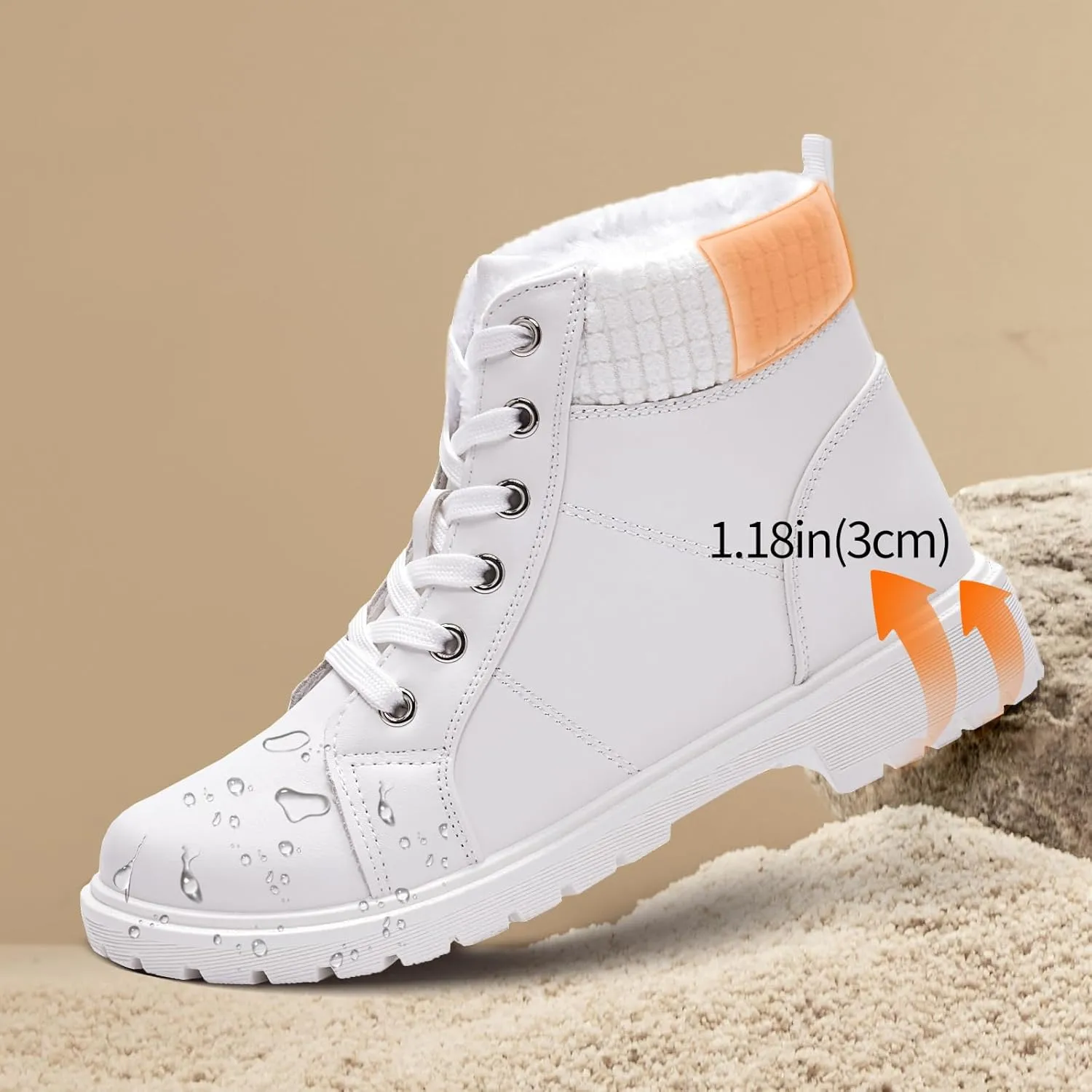 Uoidru Combat Boots For Women Ankle Booties Black Winter Snow Boots White Lace Up Boots Comfort Fuzzy Boot Side Zipper Short Boots (Warm,Non slip)