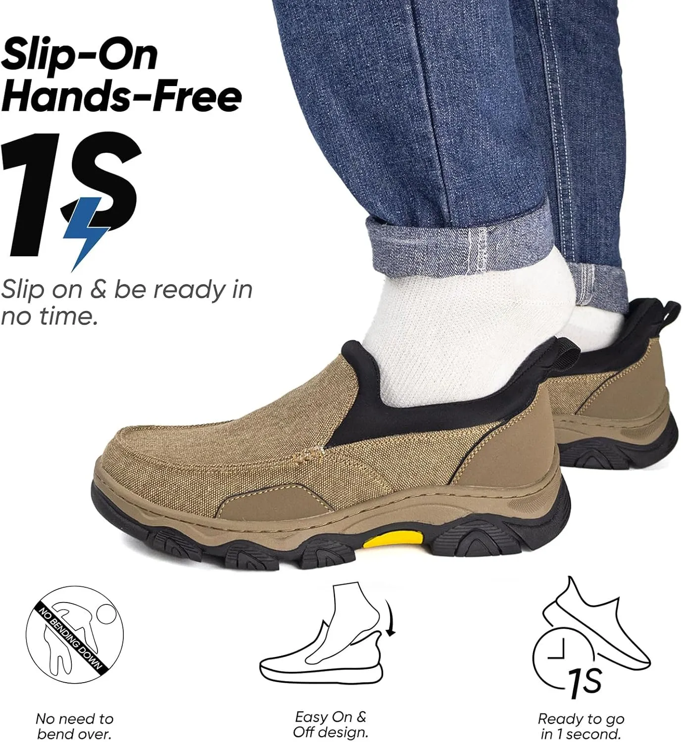 UPIShi Men's Hands Free Slip On Loafer Slip-ins Walking Casual Canvas Lightweight Indoor Outdoor Cushioning Shoes